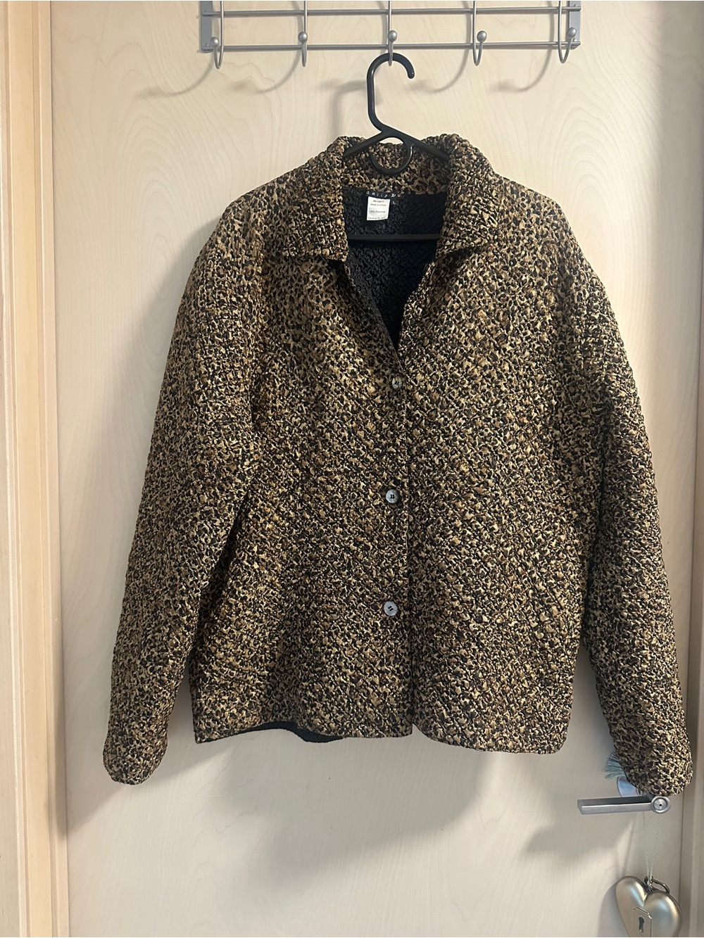 Tally Ho Crinkle Animal Print Reversible Black Large Jacket